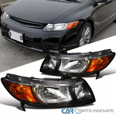 Fits 06-11 Honda Civic 2Dr Coupe Black Replacement  Headlights Lamps Left+Right • $89.95