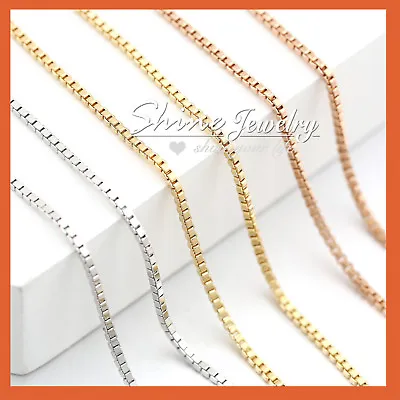 18K PLAIN GOLD FILLED MEN LADIES SOLID BOX CHAIN NECKLACE For CHARM PENDANT 45CM • $8.72