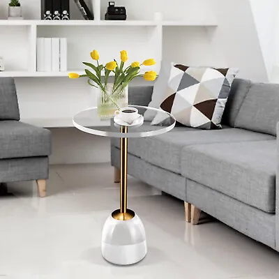 Home Clear Acrylic End Table With Metal Pole & Solid Base For Drink Food Snack • $122