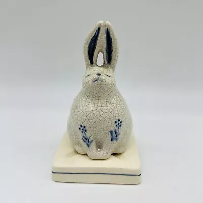 Nippon Kodo Porcelain Rabbit Incense Burner Blue And White Floral Crackle Glazed • $20