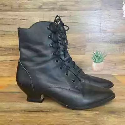 Vintage 80s Mixed Blues Goth Granny Witch Boots Lace Up Women’s 7.5 Pointy Toe • $58.88