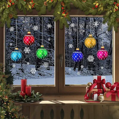 £7.99 • Buy Christmas Stained Glass Bauble Snowflakes Window Stickers Clings Reusable CLING