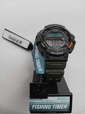 Casio Men's Green Resin Band Case Alarm Fishing Time Watch 47MM WS-1200H-3AVOS • $25