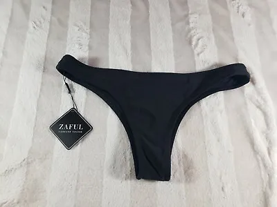 $10.85 • Buy Zaful Womens High Cut Bikini Cheeky Thong Bottom Only Solid Black Size 8 NWT