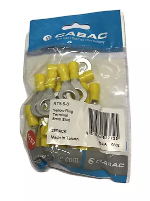 25 X Cabac Yellow Ring Terminal RT5.5-8 Eye Crimp Lug 8mm Stud  • $10