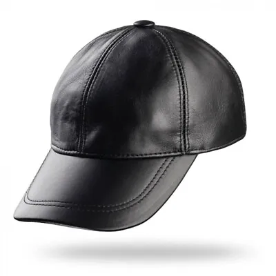 New 100% Genuine Real Lambskin Black Leather Baseball Cap Hat Sports Visor NWT • $24.99