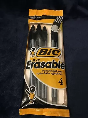 SEALED PKG OF 4 New Old Stock Vintage Bic M.V.P. Erasable BLACK Ink Pens USA • $14.99