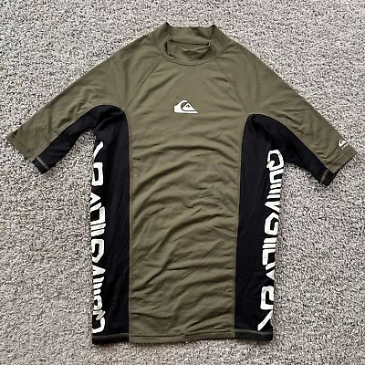 Quicksilver Mens Rash Guard Shirt UV Tech Mock Neck Green Stretch XL Side Logo • $22