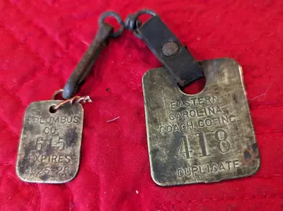 VINTAGE ANTIQUE BRASS BAGGAGE LUGGAGE TAGs Eastern Carolina & Columbus Co 1926 • $14.50