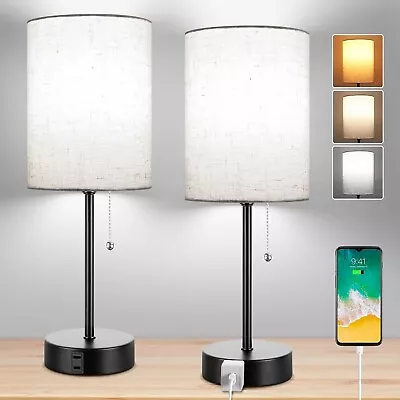 Bedside Table Lamps Set Of 2 - Small White Bedroom Lamps With 3 Color Temperatur • $25