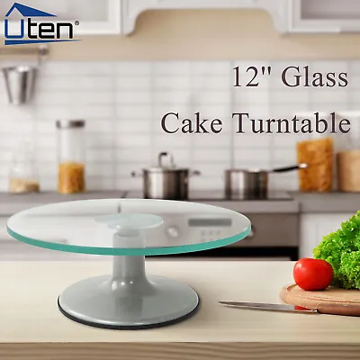 12'' Glass Cake Turntable Rotating Cake Icing Decor Display Stand Kitchen Tool • £16.99