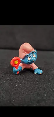 Smurfs Vintage Figurine Peyo Schleich 20202 Pink Baby Smurf With Rattle 1984 • $8.95