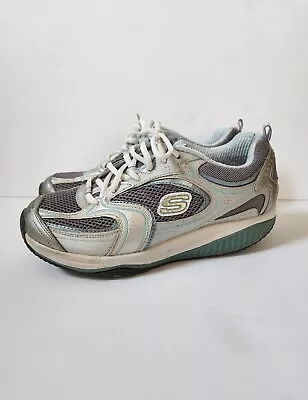 Skechers Womens 8.5 Shape Ups Blue Silver Walking Exercise Shoes SN 12320 • $7.77