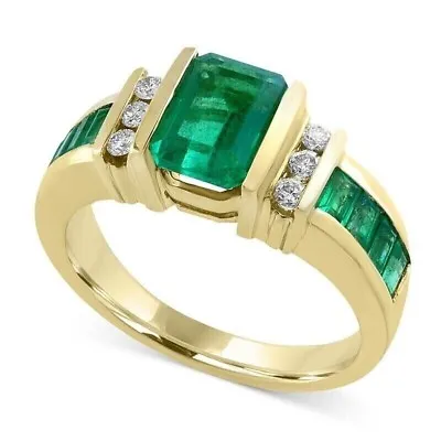 2CT Lab Created Emerald & Diamond Mens Wedding Pinky Ring 14k Yellow Gold Plated • $140.24