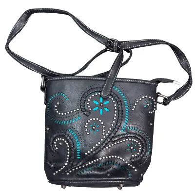 Montana West Aztec Western Shoulder Bag Purse Black Embroidered Floral • $54.95