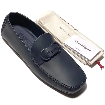 NEW Ferragamo PALINURO Gancini Blue Leather Dress Loafers Men's Moccasin Drivers • $475