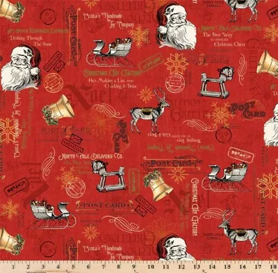 North Pole Express Christmas Icon Toss Red Fabric P&B Textiles By The Half Yard • $4
