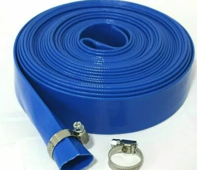 £23.93 • Buy 2 HOSE CLIPS +20M X 32mm BLUE  LAYFLAT HOSE WATER PUMP SUBMERSIBLE PUMP HOSE 