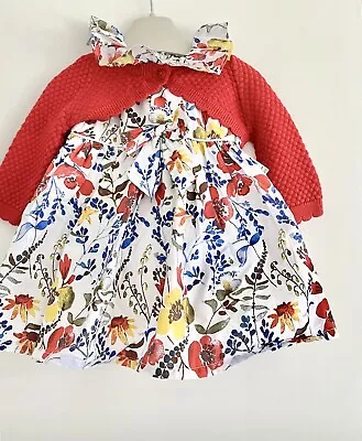 Next Baby Girl Poppy Dress & Red Cardigan Outfit - Size 0-3 Months - RRP £20 • £9.99