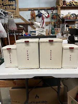 $35 • Buy Vintage Set Of Kreamer Kitchen Canisters Retro Mid Century 
