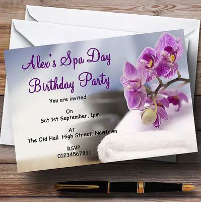 Purple Spa Day Theme Personalised Birthday Party Invitations - Th74 • £9.99