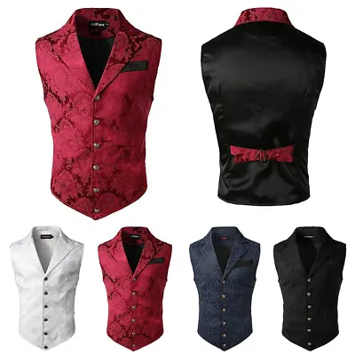 Mens Victorian Suit Vest Lapel Collar Silm Fit Steampunk Gothic Tuxedo Waistcoat • $25.88