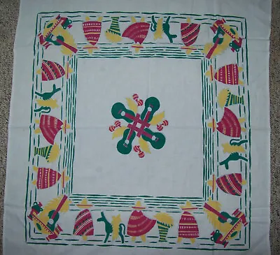 Vintage 1960s KITCHEN TEA TOWEL Linen Mexican MAN DONKEY GUITAR Motif • $10