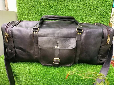 30  Leather Bag Travel Gym Men Luggage Duffel Black Vintage Weekend Strong Bag • $95.88