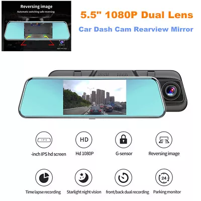 5.5  Dual Lens Car Mirror Dash Cam DVR Video Recording System Camera G-Sensor • $53.99