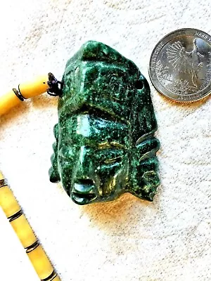 Pre Columbian Mayan Dark Green Jade 2 Face Head Man Necklace Pendant W/chain   • $1500