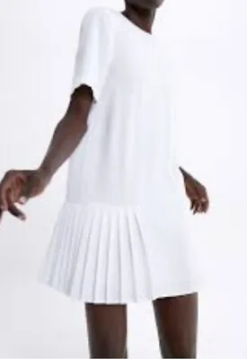 Zara White Side Pleated Mini Dress SzM • £18.50