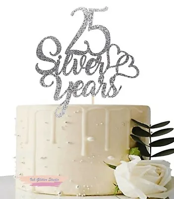 Silver Wedding Anniversary Glitter Card Cake Topper Decoration 25th Anniversary • £5.89