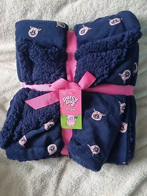 M&S Marks And Spencer Percy Pig Navy Blue Fleece Blanket Throw 150 X 120 Cms NEW • £28.99