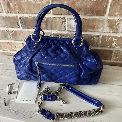 MARC JACOBS Blue Quilted Leather Stam Satchel Women Shoulders Bag • $395