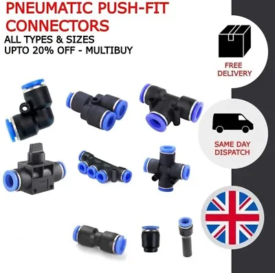 £4.80 • Buy Pneumatic Push In Fittings Air Water Hose - Reducer, Tee, Y, Elbow, Cross