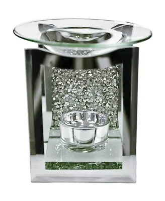 £12.95 • Buy Silver Crushed Crystal Mirrored Oil Burner Fragrance Wax Warmer Tealight Holder