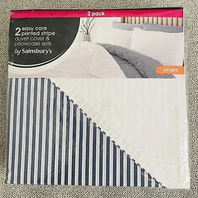 TWIN PACK (TWO)Blue And White Stripe Single Duvet Sets In A Pack  NEW • £24