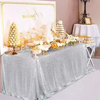 Rectangle Sequin Glitter Tablecloth Sparkly Table Cloth Cover Wedding Party NEW • £7.88