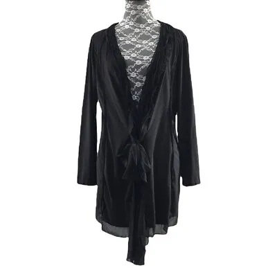 Monoreno Black Cardigan Top Women's Medium Tie Front Tunic Lagenlook Sheer • $21.11