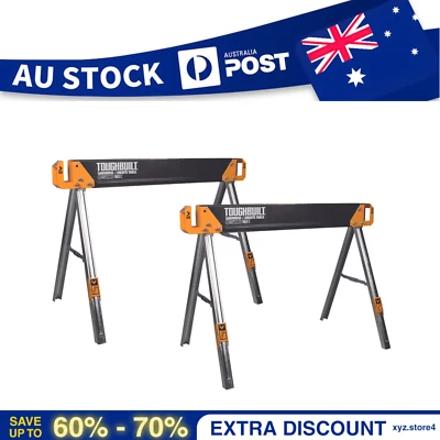 $229 • Buy 2 PACK TOUGHBUILT™ Heavy Duty Steel 1000kg Folding Sawhorse Saw Horse Work Table