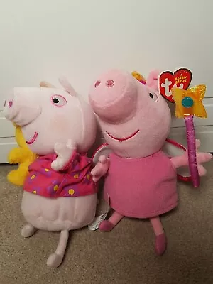 PEPPA PIG Plush Toys TY Princess Peppa AND Yellow Bear Peppa Comfort Soft AUS • $22