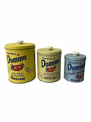 Vintage Crystal Domino Sugar Canisters Kitchen Nesting Set Of 3 Tins • $42.99