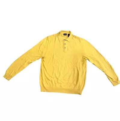 Neiman Marcus Italian Yellow Long Sleeve Polo Sweater Mens Size Medium Cardigan • $38.99