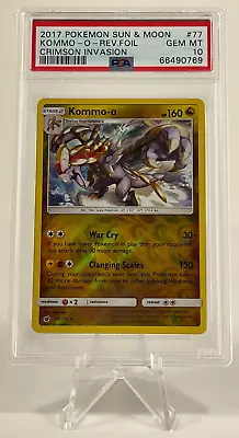 Pokemon 2017 Sun & Moon Crimson Invasion #77 KOMMO-O Reverse PSA 10 LOW POP • $59.99