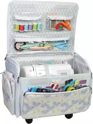 $146 • Buy Everything Mary 4 Wheels Collapsible Deluxe Sewing Machine Storage Case, White -