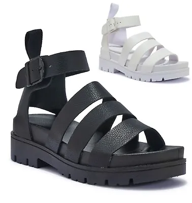 Ladies Strappy Gladiator Summer Holiday Sandals Womens Platform Chunky Sole Sz • £12.99