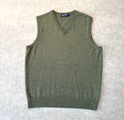 J. Crew Sweater Vest V-neck Mens Large Olive Green 100% Merino Wool • $28.88