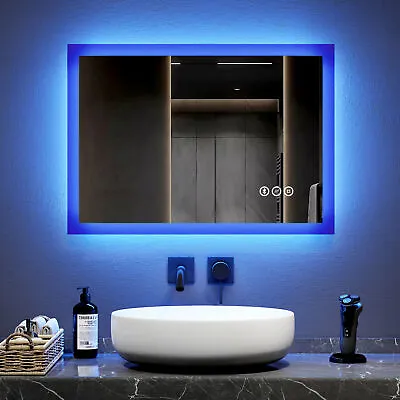 EMKE Bluetooth Bathroom Mirror With LED Lights Shaver Socket Demister Pad Touch • £99.79