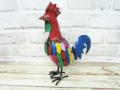 Rustic Small 9 Inch Tall Repurposed Scrap Metal Rooster Chicken Statue Home Farm • $29.99