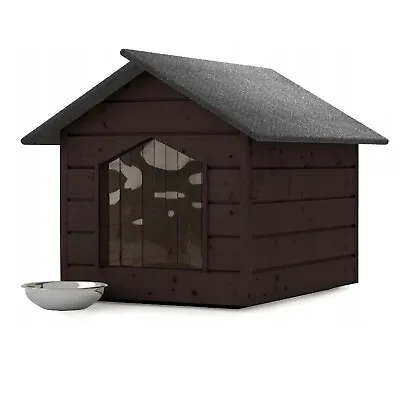 Kennel Outdoor Teak Cat House Cave Winterfest Insulated Wood 116x90x82cm XL • £219.02